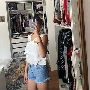 White Flowey Casual summer crop top